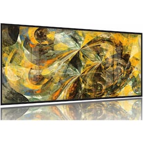 Quadro Decorativo Abstrato Marmore Amarelo 130x60 Moldura Preta 2x2