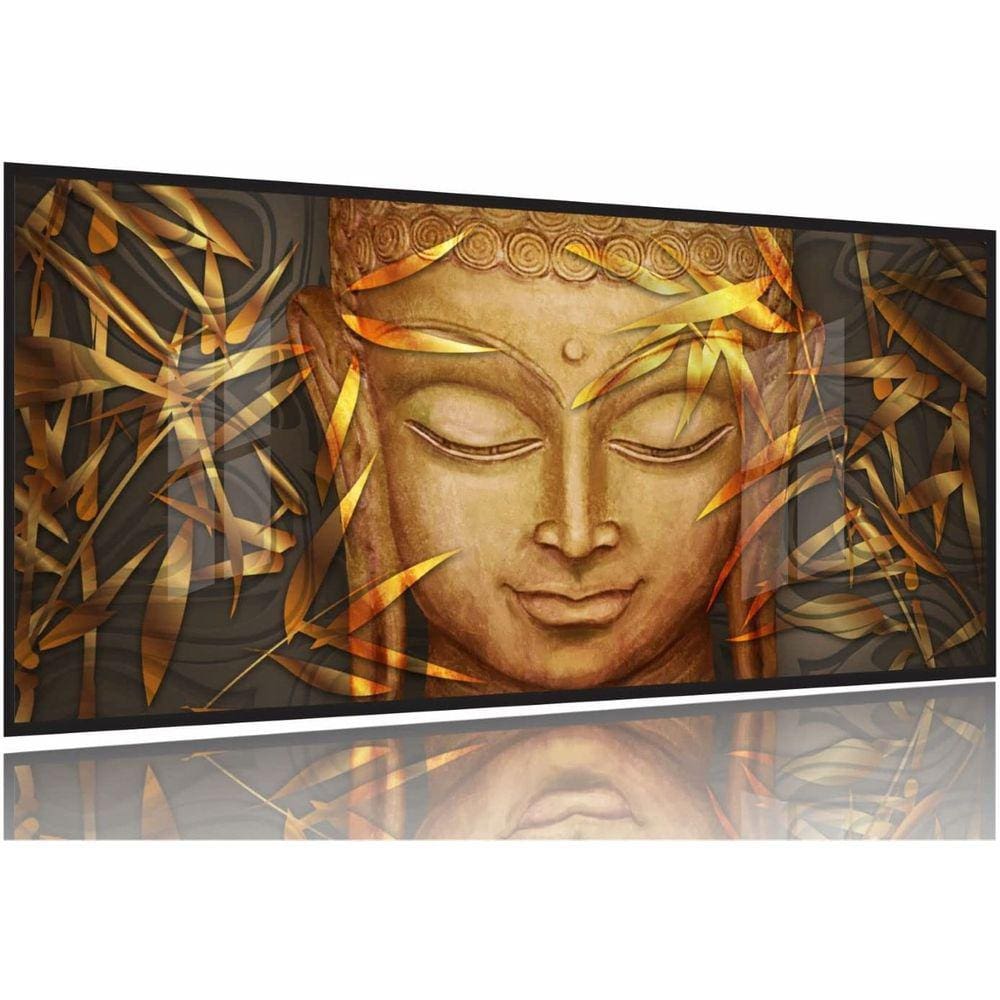 Quadro Decorativo Buda Para Sala 130x60 Moldura Preta 2x2