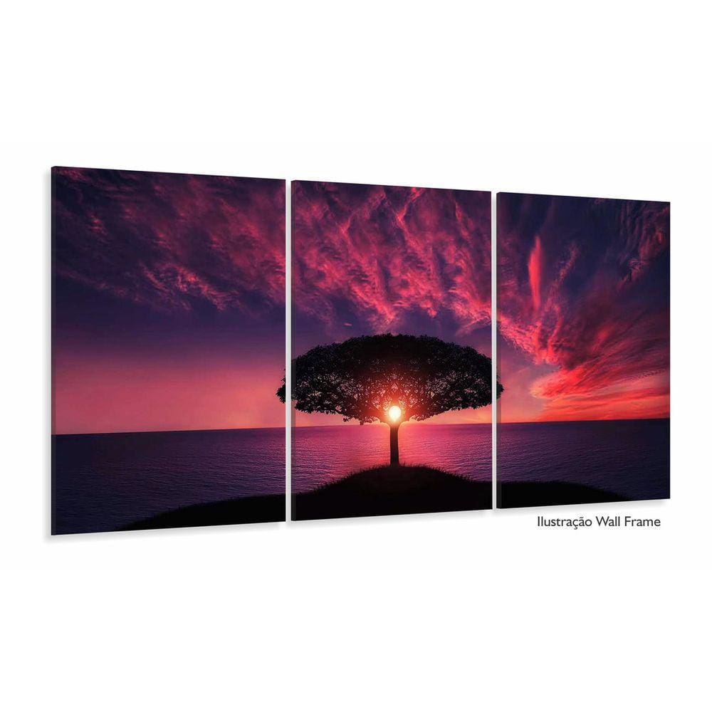Quadro Decorativo Arvore Por do Sol 3 peças 120x60 sala
