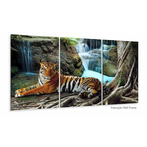Quadros Decorativos Tigre Cachoeira Hd Quarto Sala Kit 120x6