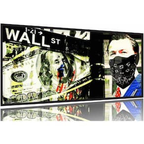 Quadro Decorativo Lobo Wall Street 130x60 Moldura Preta 2x2