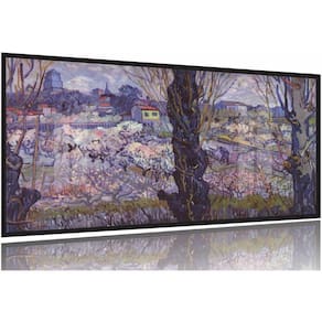 Quadro Van Gogh Vista Em Arles Pomar Em Flor 130x60 Moldura Preta 2x2
