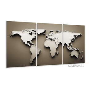 Quadro Decorativo Mapa Mundi Estilo Militar Mosaico 3 peças