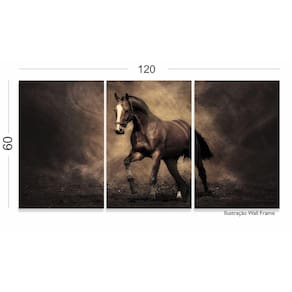 Quadro Decorativo Cavalo Preto Sala Quarto Em Tecido 3 Peças