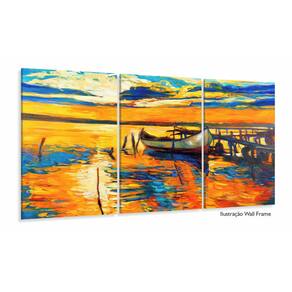 Quadro Decorativo Pintura Barco Na Costa 120x60 Sala Quarto