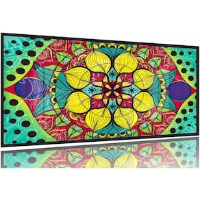 Quadro Mandala Para Sala Quarto Hall Colorido 130x60 Moldura Preta 2x2
