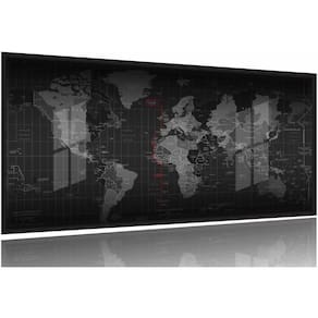 Quadro Decorativo Mapa Mundi Geografico 130x60 Moldura Preta 2x2