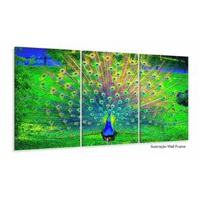 Quadro Decorativo Pavão 3 Partes 120x60 Em Tecido