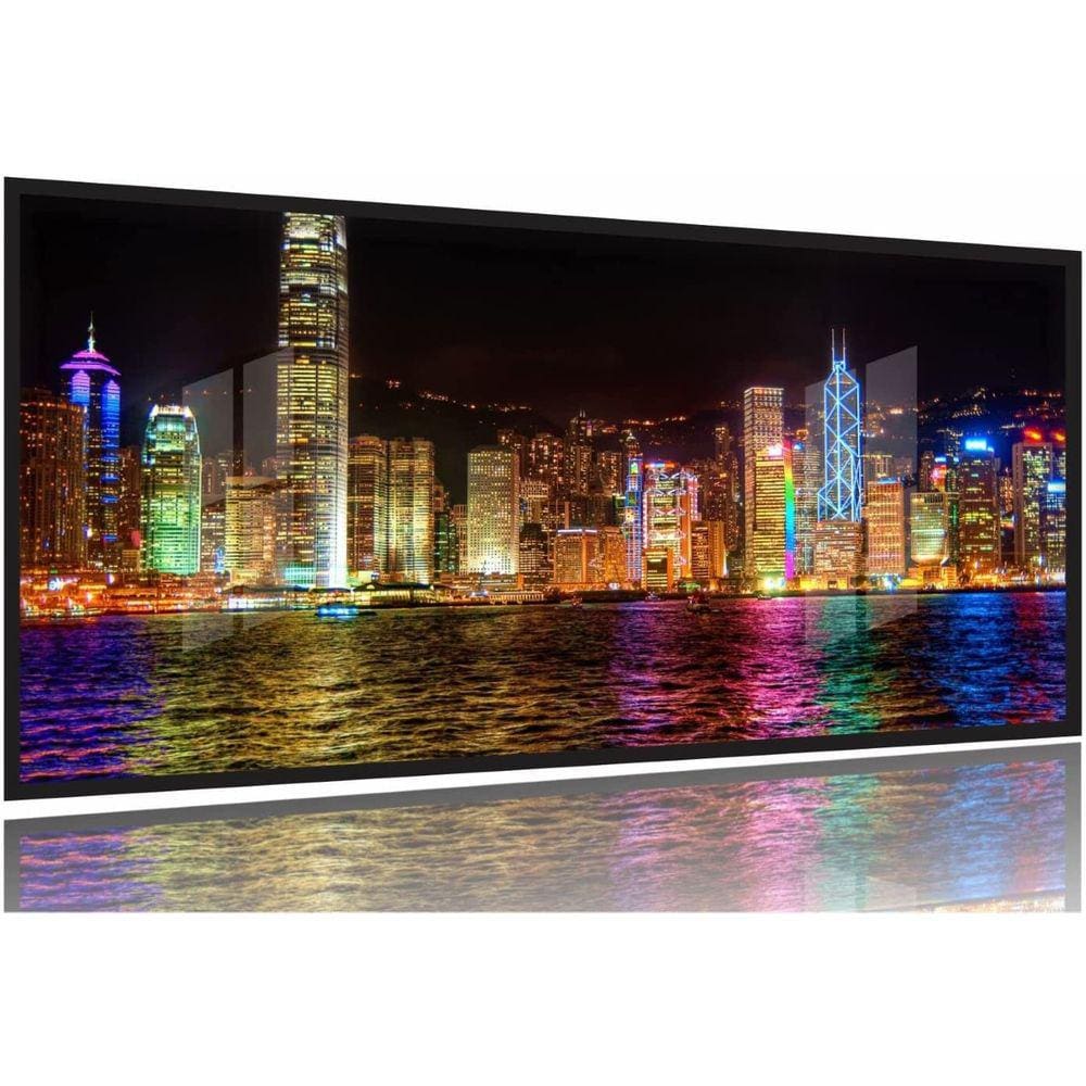 Quadro Decorativo Cidade Moderna Iluminada 130x60 Moldura Preta 2x2