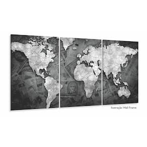 Quadro Decorativo Mapa Mundi Preto E Branco Tecido 3 Peças 1