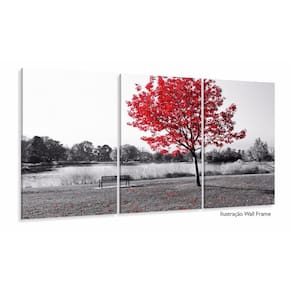Quadros Decorativos Arvore Vermelho Botanico Sala 120x60 3 p
