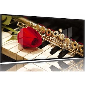 Quadro Piano Flauta E Rosa Instrumentos 130x60 Moldura Preta 2x2