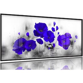 Quadro Decorativo Flores Azul 130x60 Moldura Preta 2x2