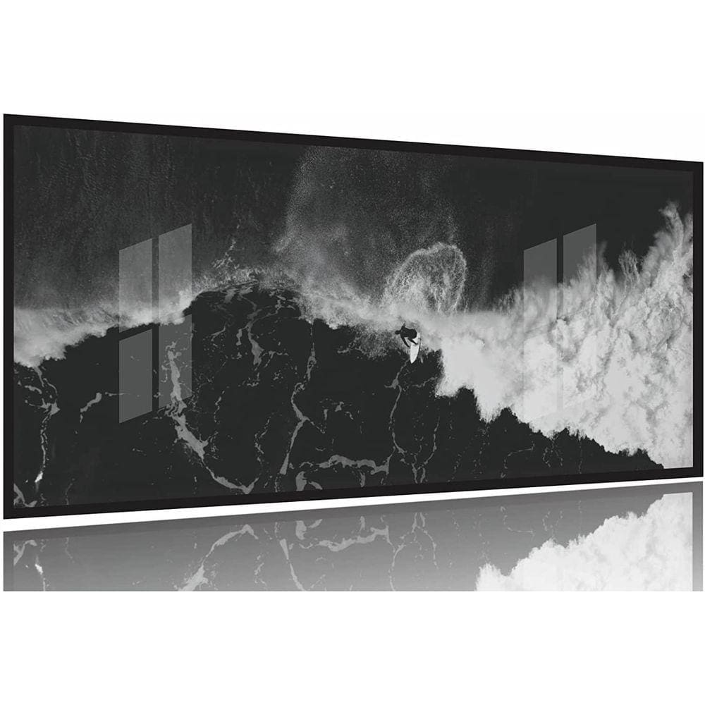 Quadro Surf Preto E Branco Onda Praia Sala Quarto 130x60 Moldura Preta 2x2