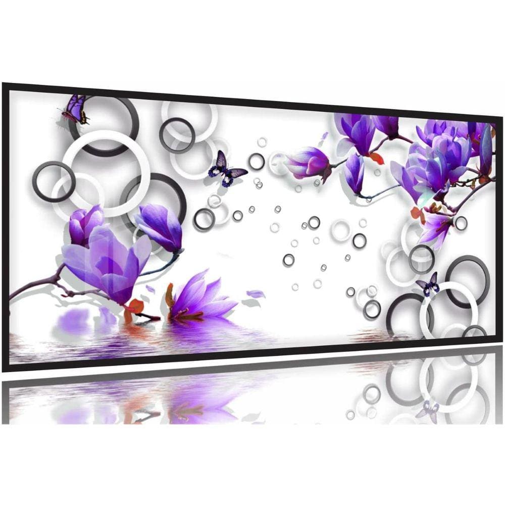 Quadro Decorativo Flores e Arcos Roxo Estilo 3d 130x60 Moldura Preta 2x2