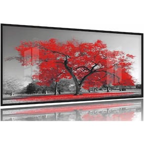 Quadros Decorativos Arvore Vida Vermelho Sala 130x60 Moldura Preta 2x2