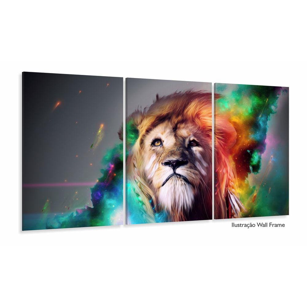 Quadro Decorativo Leao Color Full 120x60 3 peças