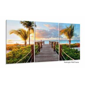 Quadros Decorativos Praia Por Do Sol 120x60 3 peças em Tecid