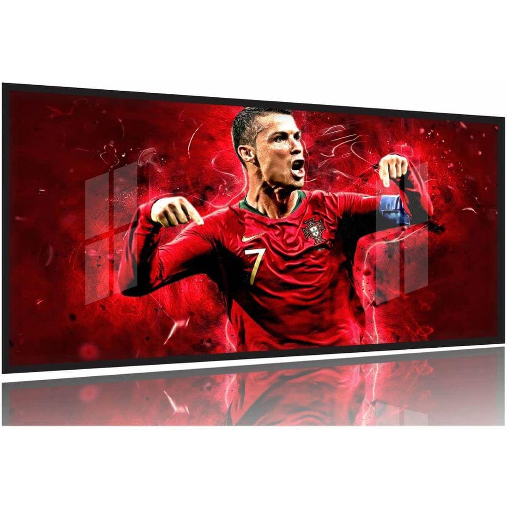 Quadro Decorativo Futebol Cristiano Ronaldo 130x60 Moldura Preta 2x2
