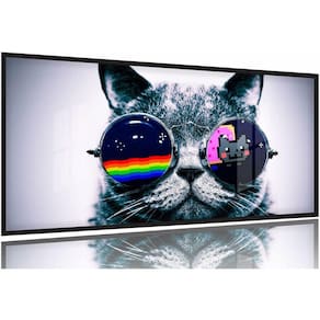 Quadro Decorativo Gato Pisicodelico Sala Quarto130x60 Moldura Preta 2x2
