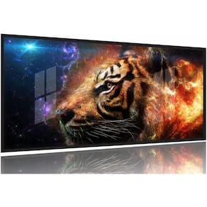 Quadros Decorativos Tigre Aguá E Fogo 130x60 Moldura Preta 2x2