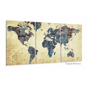 Quadro Mapa Mundi Decorativo Vintage Telas Em Tecido 3 Peças