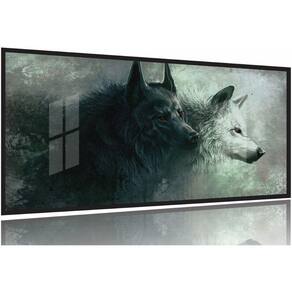 Quadro Decorativo Lobo Uivando Mosaico 130x60 Moldura Preta 2x2