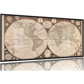 Quadro Decorativo Mapa Mundi Antigo 130x60 Moldura Preta 2x2