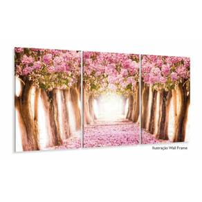 Quadro Paisagem Flores Rosa Mosaico Em Tecido 3 Peças