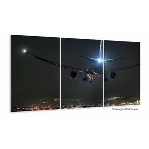 Quadro Paisagem Noturna Avião Mosaico Em Tecido 3 Peças
