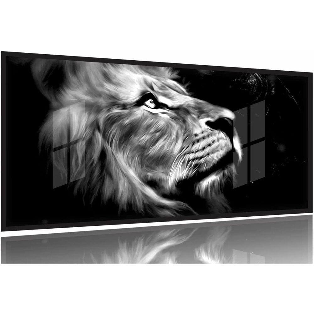 Quadro Decorativo Leão Perfil Preto E Branco 130x60 Moldura Preta 2x2