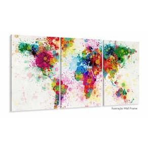 Quadro Mapa Mundi Colorido Decorativo Em Tecido 3 Peças 125x