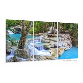 Quadro Decorativo Fluxo De Cachoeira Azul 120x60 3 peças Sal