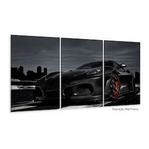 Quadro Decorativo Ferrari Preta 120x60 3 peças em tecido