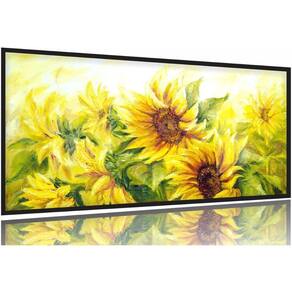 Quadro Decorativo Pintura Dois Girassóis 130x60 Moldura Preta 2x2