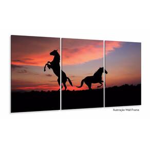Quadro 2 Cavalos Por do Sol 120x60 3 peças em Tecido