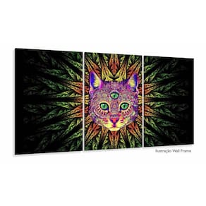 Quadro Decorativo Gato Trance Psicodélico 120x60 Sala Quart