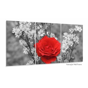Quadro Decorativo Flor Vermelha Mosaico Em Tecido 3 Peças 1R