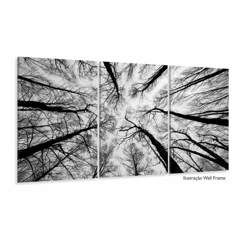 Quadro Moderno Árvores Preto e Branco Para Sala 120x60 3 peç