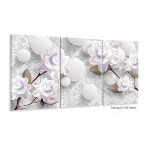 Quadro Decorativo Rosas Brancas Estilo 3d 120x60 3 peças