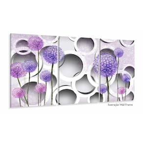 Quadro Decorativo Flores Dente De Leão Lilas Estilo 3d 120x6
