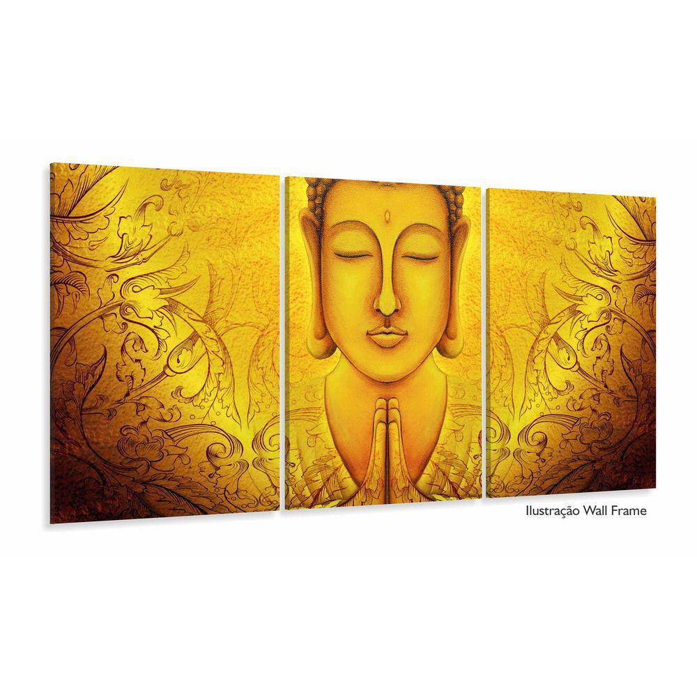 Quadro Decorativo Buda Meditação Amarelo Arte 120x60 3 peças