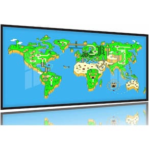 Quadros Decorativos Mapa Mario Bros Jogo Quarto130x60 Moldura Preta 2x2