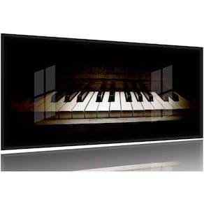 Quadro Decorativo Piano Retro Música 130x60 Moldura Preta 2x2