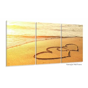 Quadro Decorativo Corações Na Praia 3pc 120x60 Sala Quarto