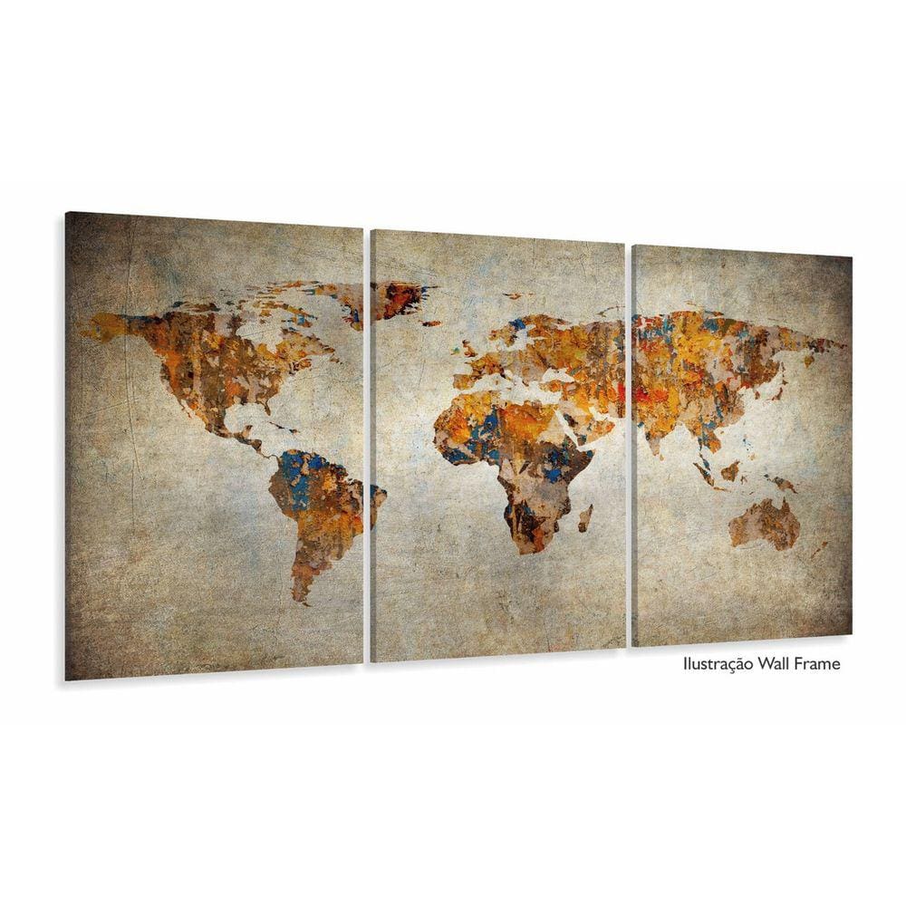 Quadro Mapa Mundi Rústico Para Sala Quarto Escritório 120x60