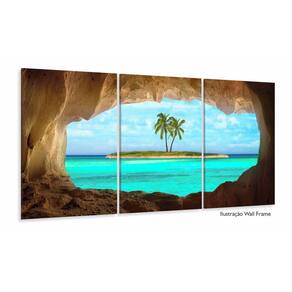 Quadro Decorativo Praia Ilha Azul 120x60 3 peças em tecido