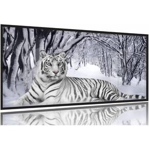 Quadro Decorativo Tigre Branco Animais 130x60 Moldura Preta 2x2
