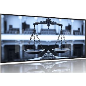 Quadro Escritório Advocacia Balança Justiça Azul 130x60 Moldura Preta 2x2