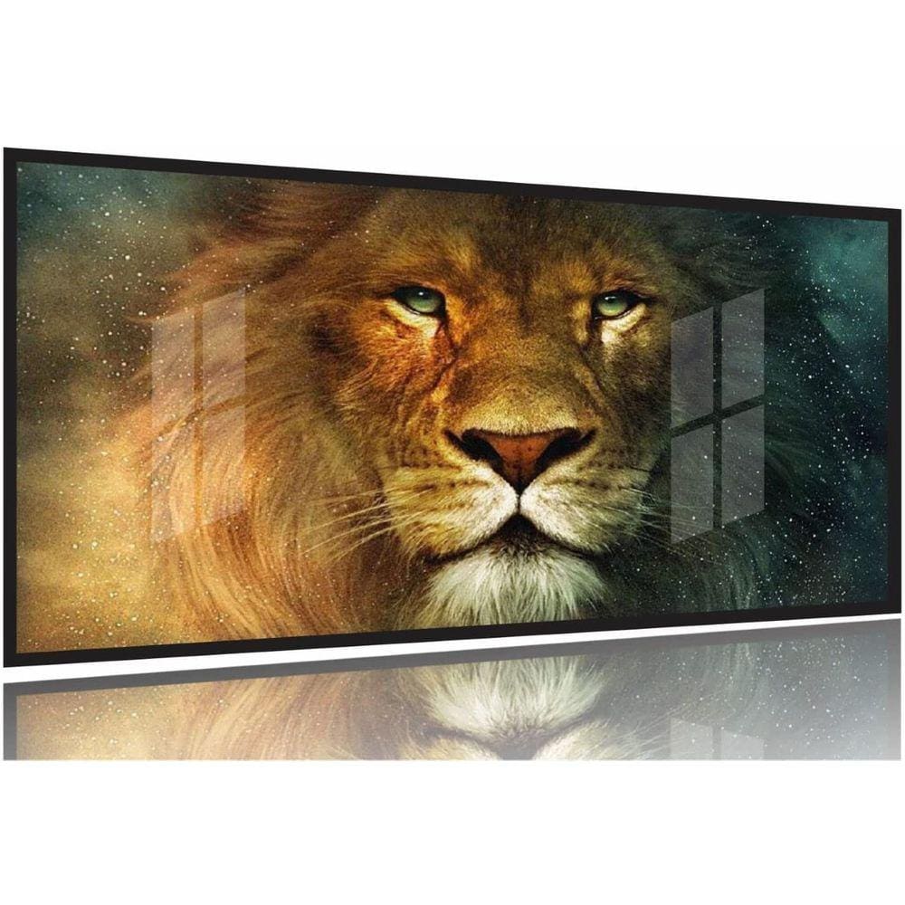 Quadro decorativo Leão Animais Arte 130x60 Moldura Preta 2x2